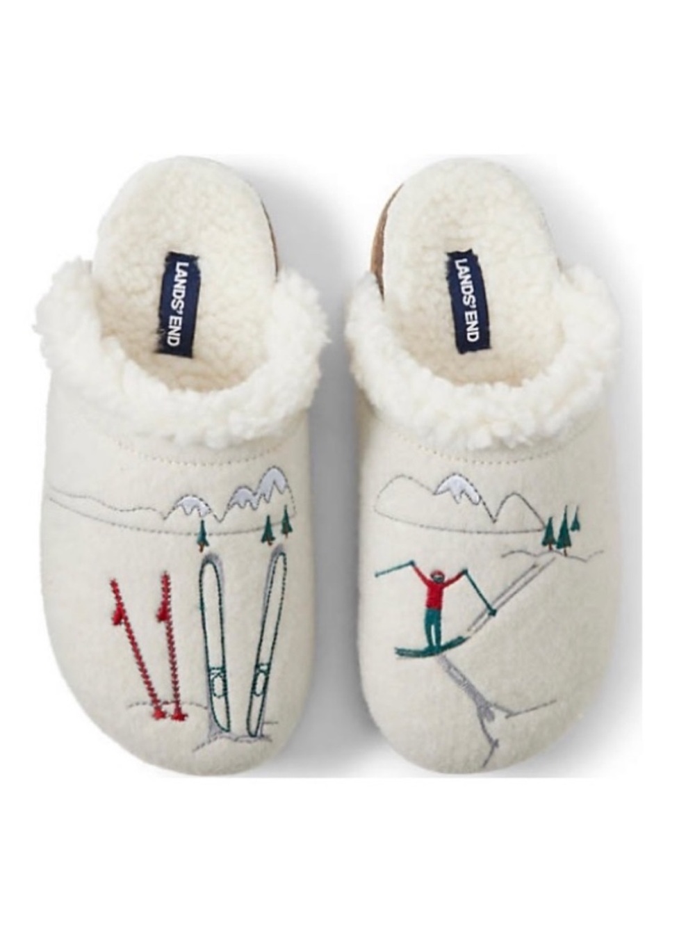 LANDSEND Women’s Felt Scuff Slippers, Warm Sherpa Lined, Oatmeal Snow Skiers